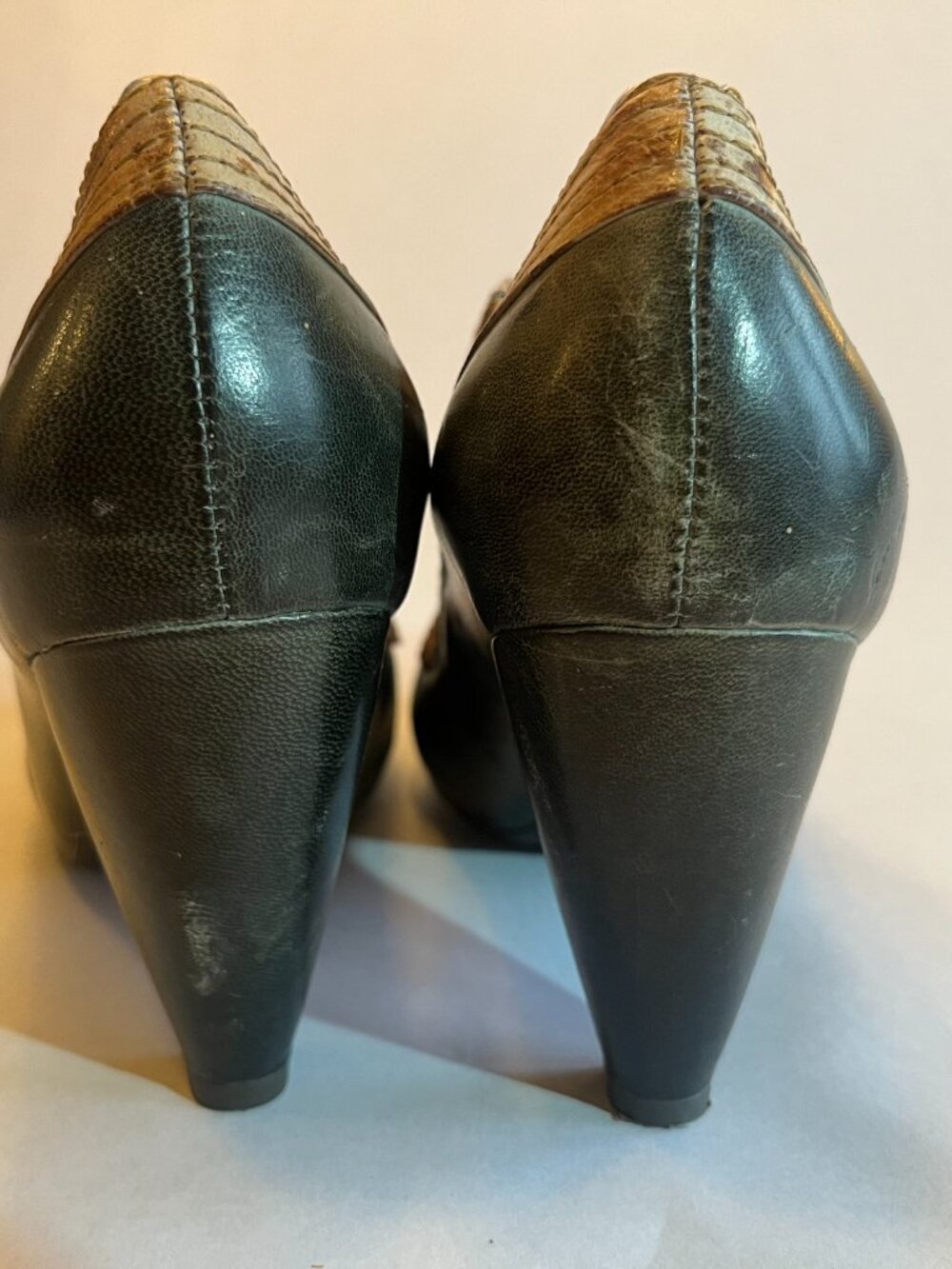 Miz Mooz steel blue & light brown heels - Picture 5 of 9